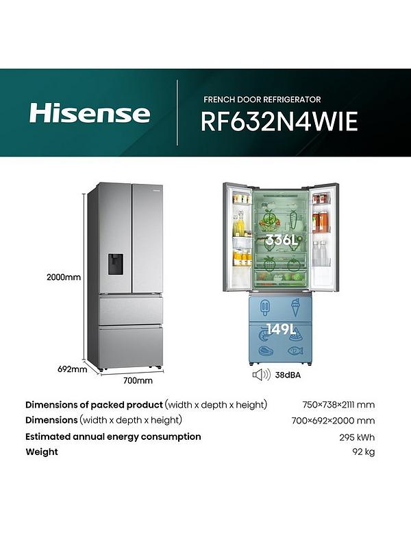 Hisense RF632N4WIE 70cm Wide French Door, American Fridge Freezer - Stainless Steel - Image 6